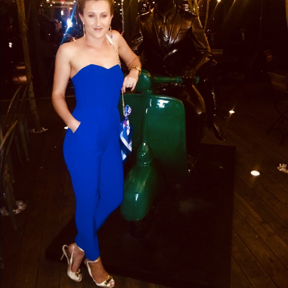 Adelyn Rae Cobalt Blue Strapless Jumpsuit XS